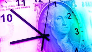 A clock fading into a dollar bill representing how much time a sales rep has to close deals. 